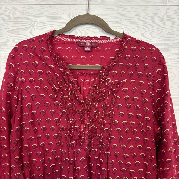 April Cornell Red Boho Print Cotton Blouse Size Large - Picture 2 of 7